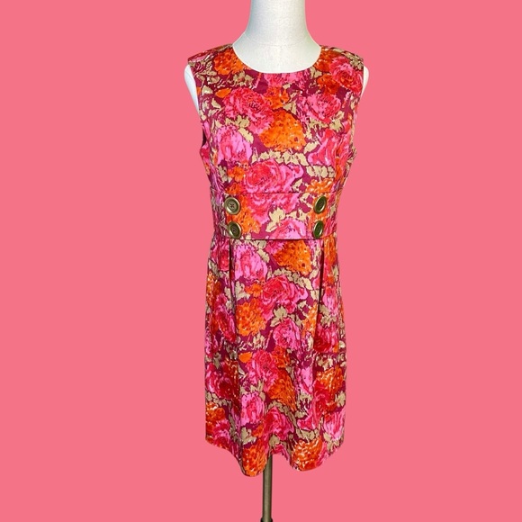 MICHAEL Michael Kors Pink & Orange Floral Print Button-Detail Shift Dress Sz 8P - Picture 2 of 16